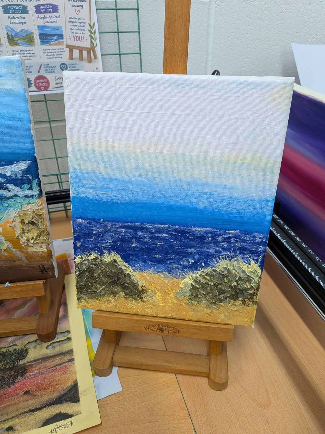Acrylic seaside painting made in a class