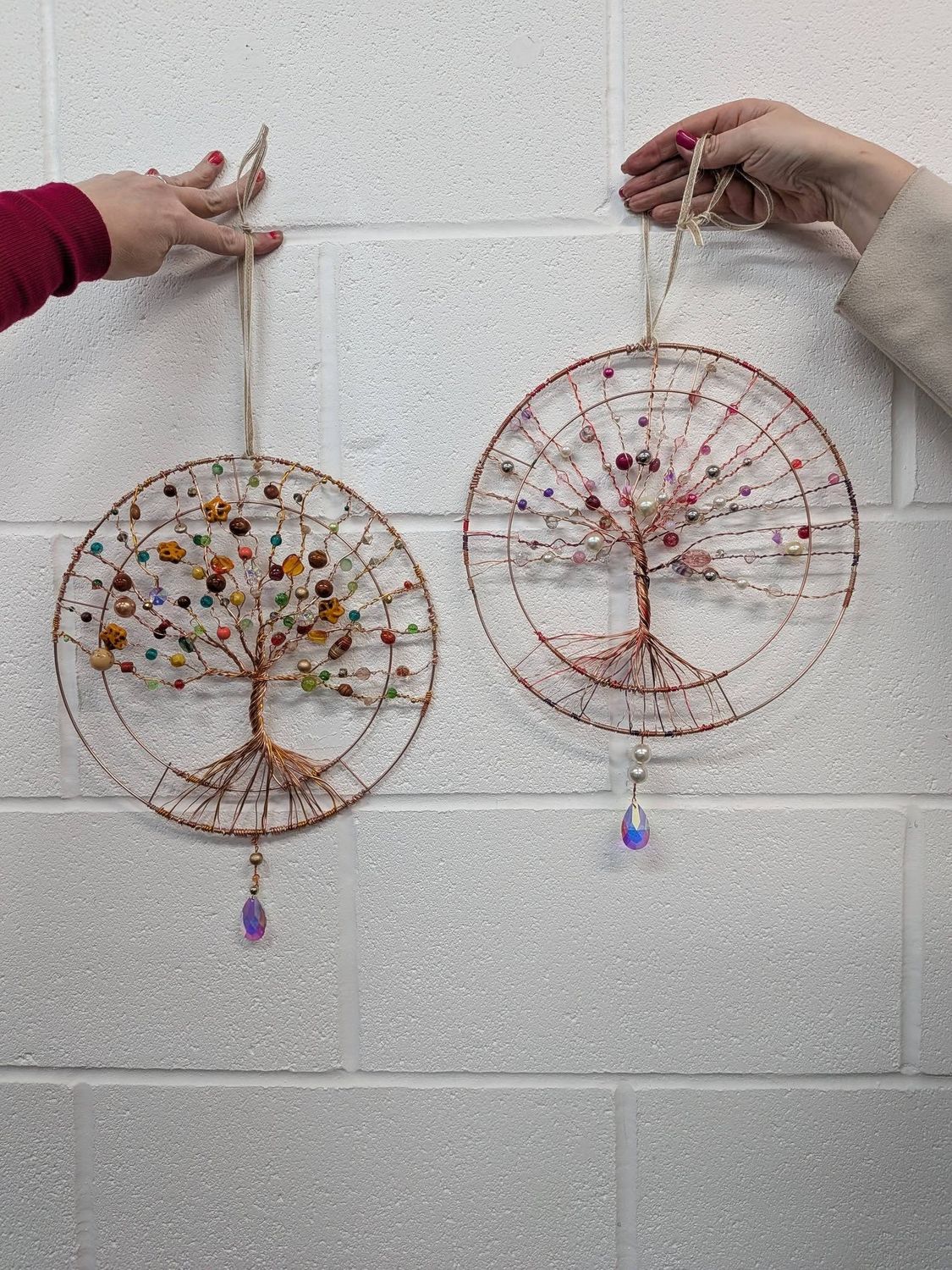 Beaded wire tree-of-life wall hangings